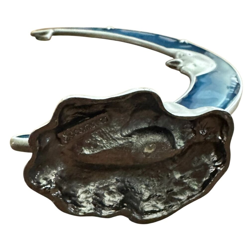 Spoontiques Pewter Glitter Blue Enameled Moon Face Star Ornament Holder Stand - Picture 4 of 8